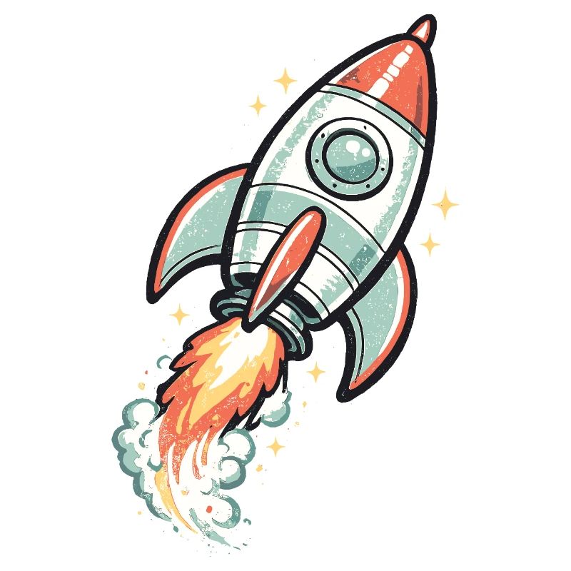 Retro Rocket in Space Neon