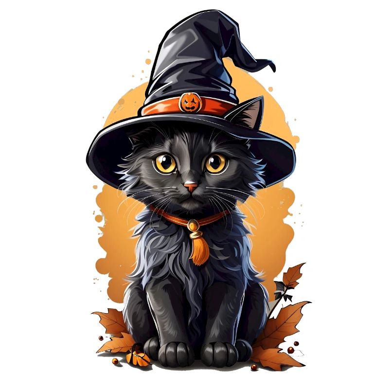 Halloween Cat with Witch Hat