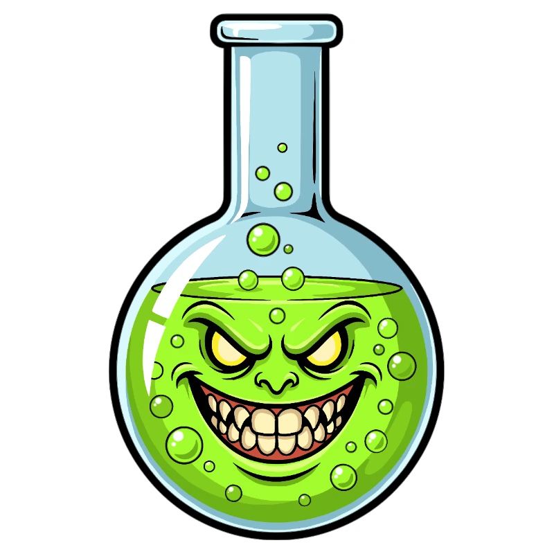 Green Alchemy Bottle with a Grim Smile