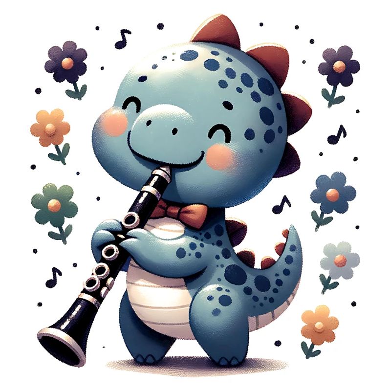 Cute Dino Flutist Plays Recorder