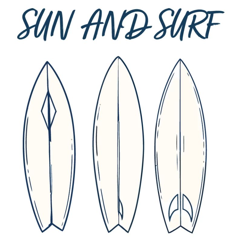 Conception vintage de planche de surf Sun and Surf
