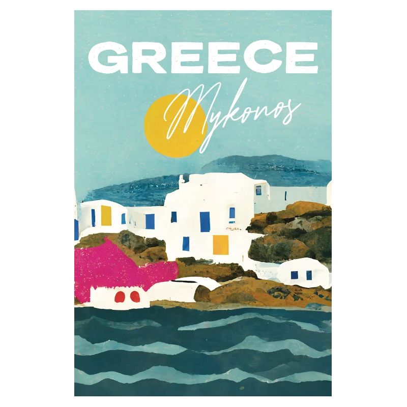 Soleil sur Mykonos Grèce Affiche de voyage Rétro