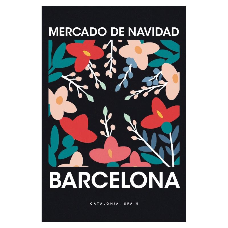 Marché de Noël Barcelone Affiche Espagne 1960