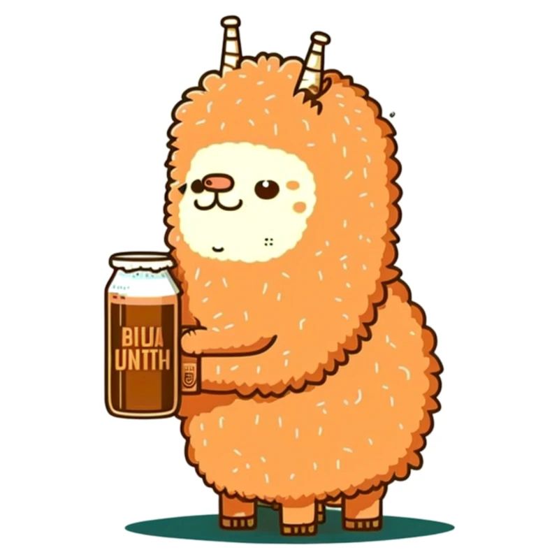 Sweet fluffy alpaca with beer. Lama Gift