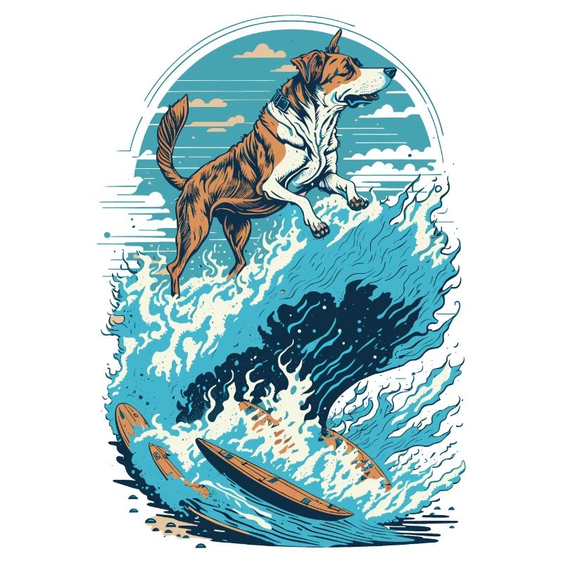 Surf-Hund: Das Retro Wave Illustration