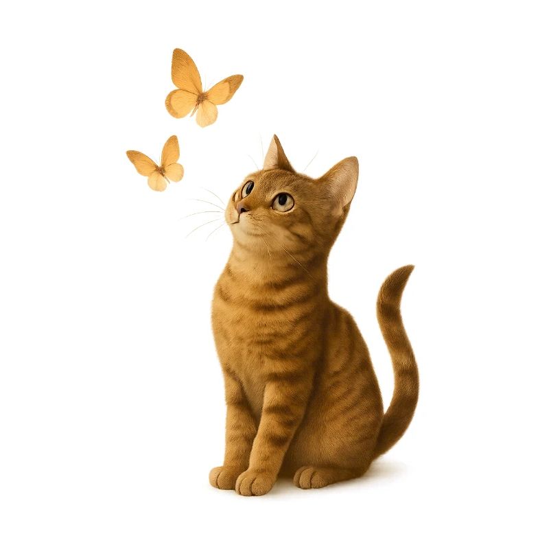 Neugierige Katze mit Schmetterlingen