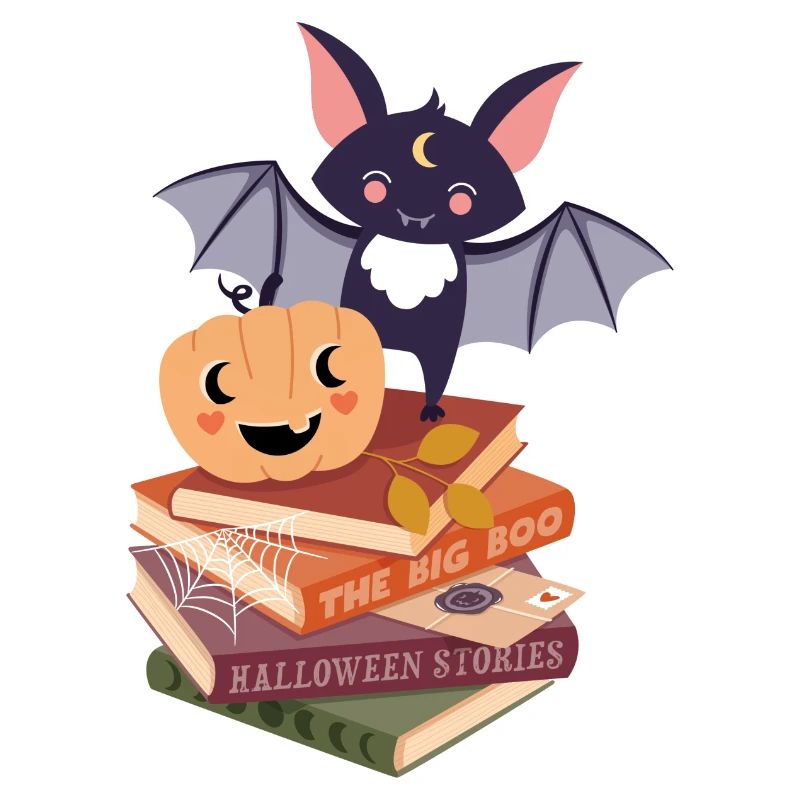 Bat on Halloween Book Stack