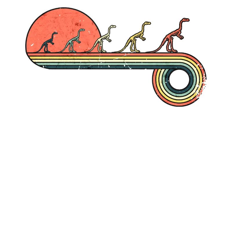 Dinosaur Skeleton Retro Vintage Sunset Rainbow