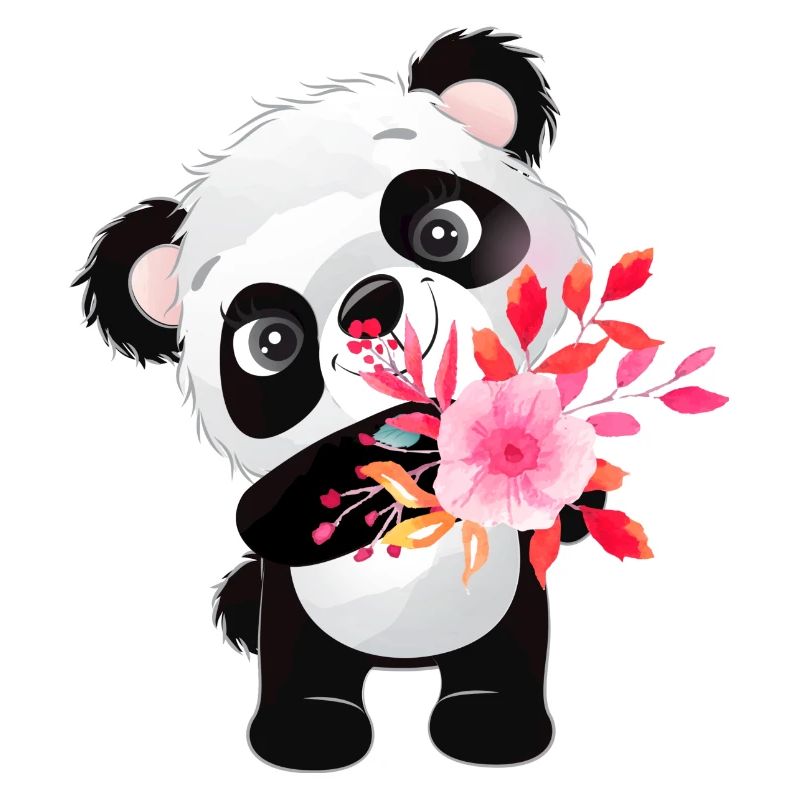 Kleiner Panda mit Blumen