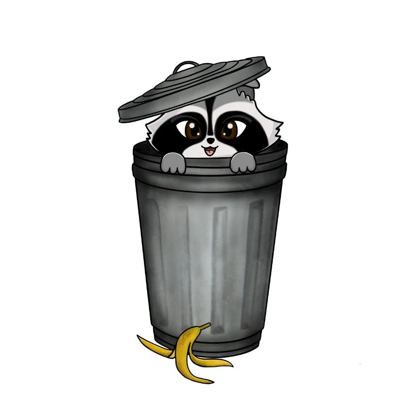 Raccoon in garbage can
