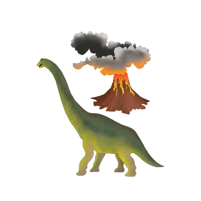 Dino und Vulkan