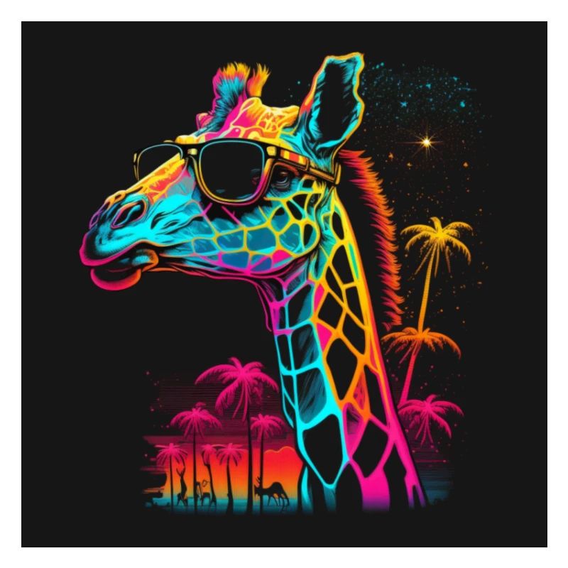 Giraffe mit Neonfarben, Synthwave / 80er Jahre