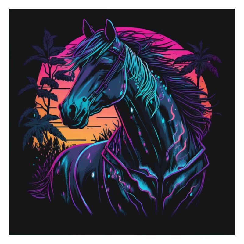 Pferd mit Neonfarben, Synthwave / 80er Jahre