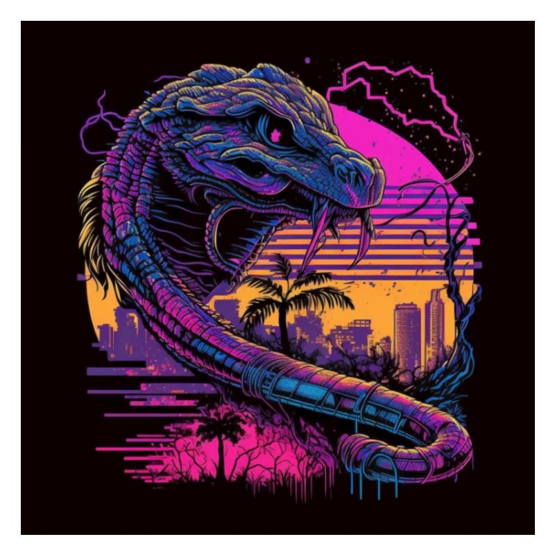 Camel with neon colors, synthwave / 80s
