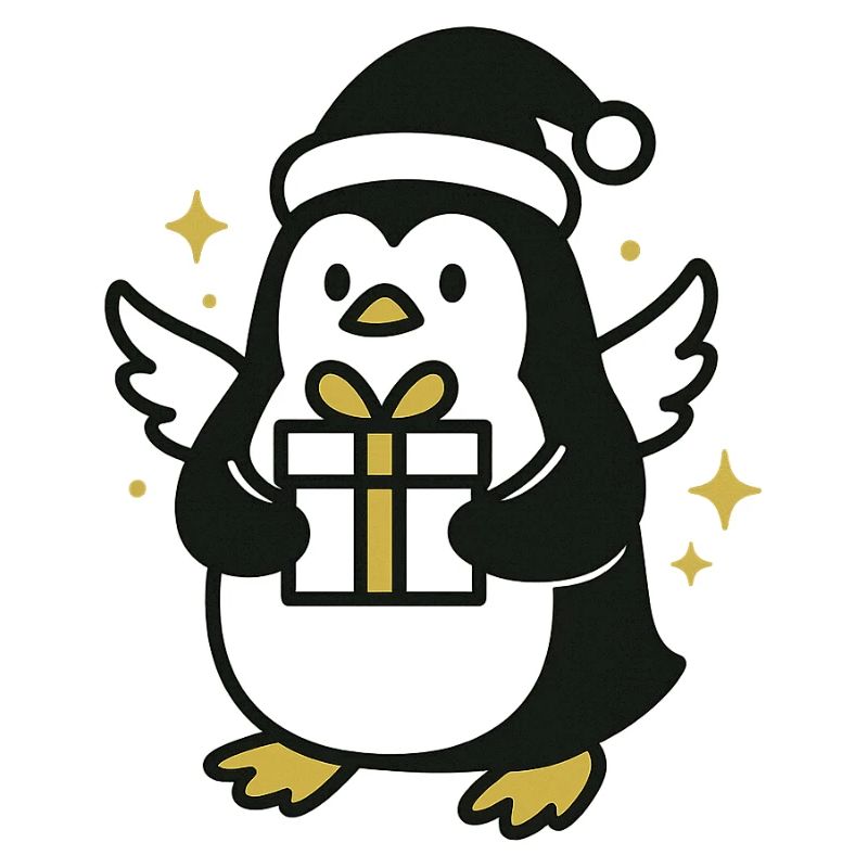 Penguin with gift and Santa hat