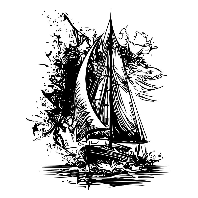Sleek sport sailing ship with sails