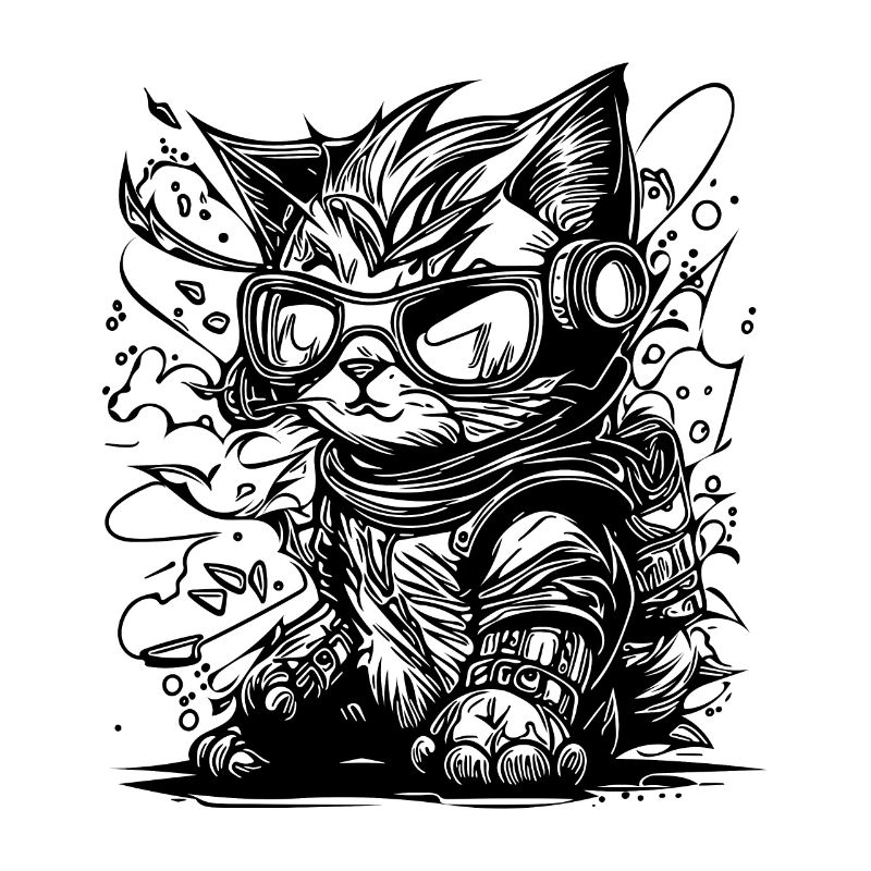 Little Cool Space Cat Splash Style de tatouage