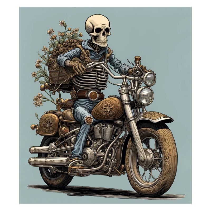 Skeleton Bones & Flowers Biker