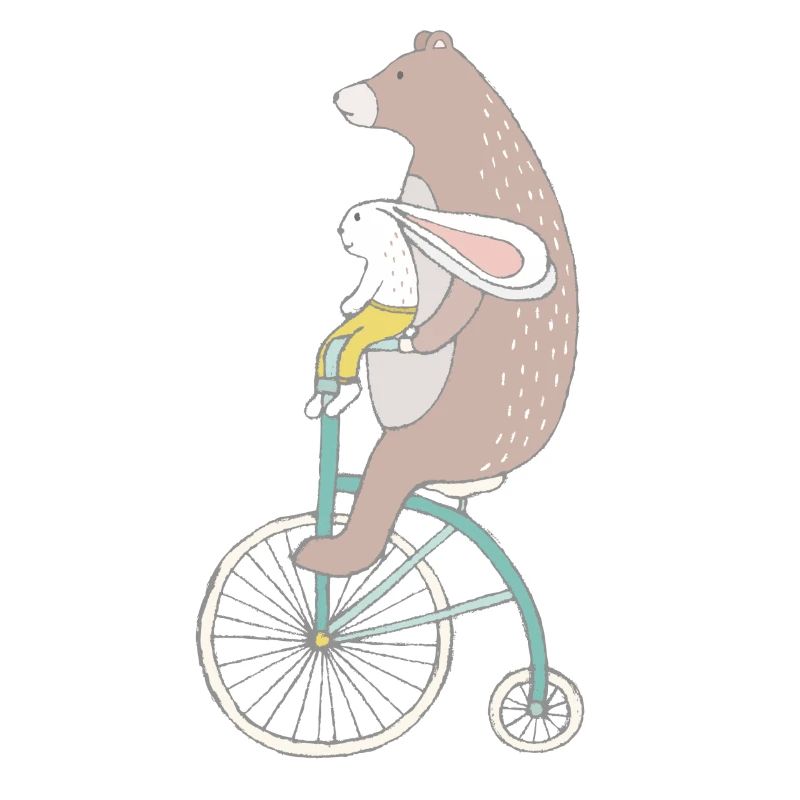 Hare and bear ride a bicycle