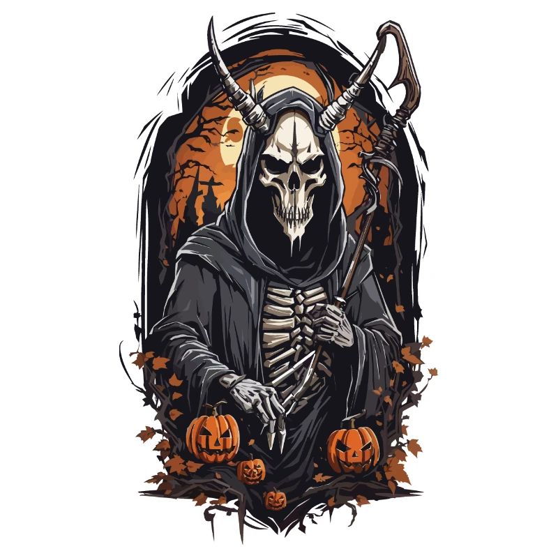 Demonic Grim Reaper Skull Halloween Design