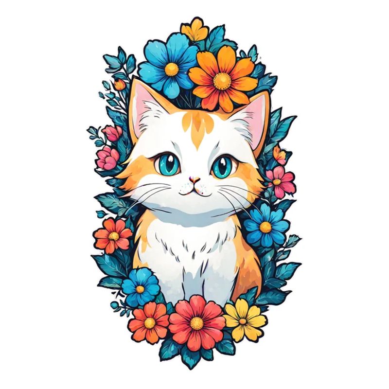 chat et fleur aquarelle