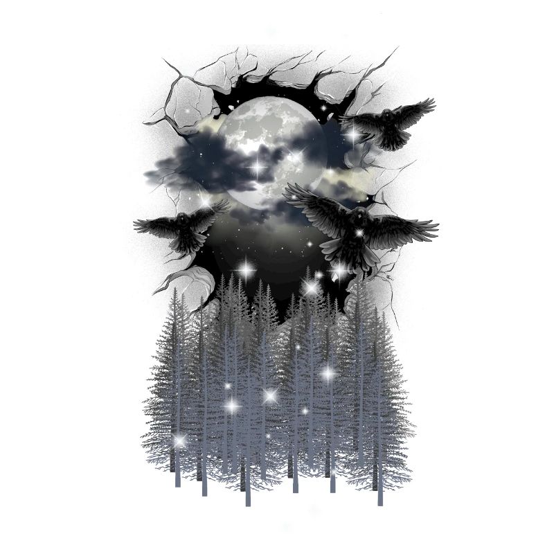 Halloween Forest Crows Ravens Mystical Moon