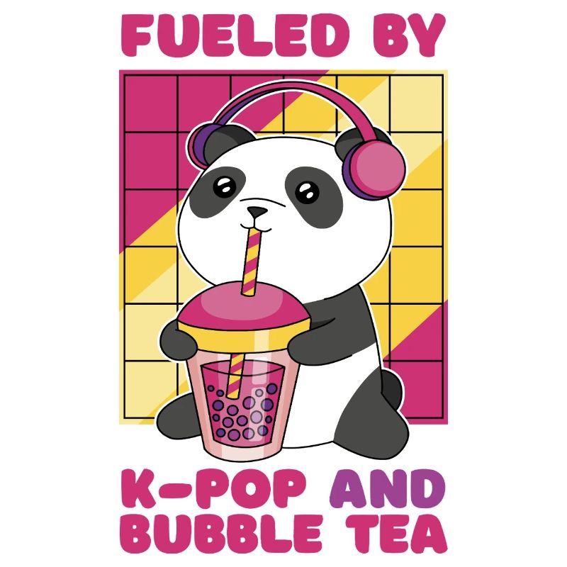 Niedlicher Panda mit Bubble Tea und Kopfhörern