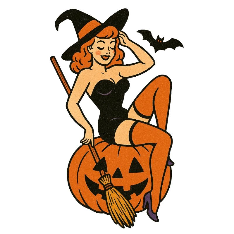 Vintage Witch with Jack-o-Lantern Scene