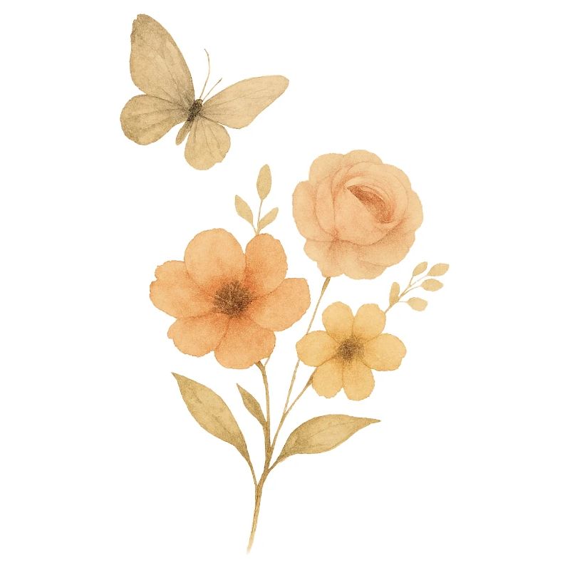 Fleurs pastel avec papillon