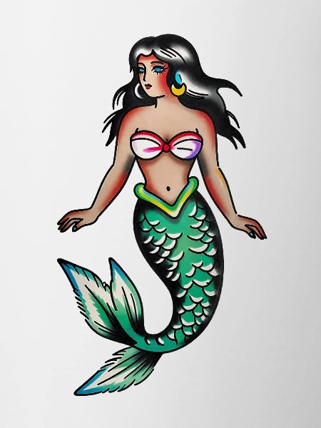 Tatouage de sirène rétro