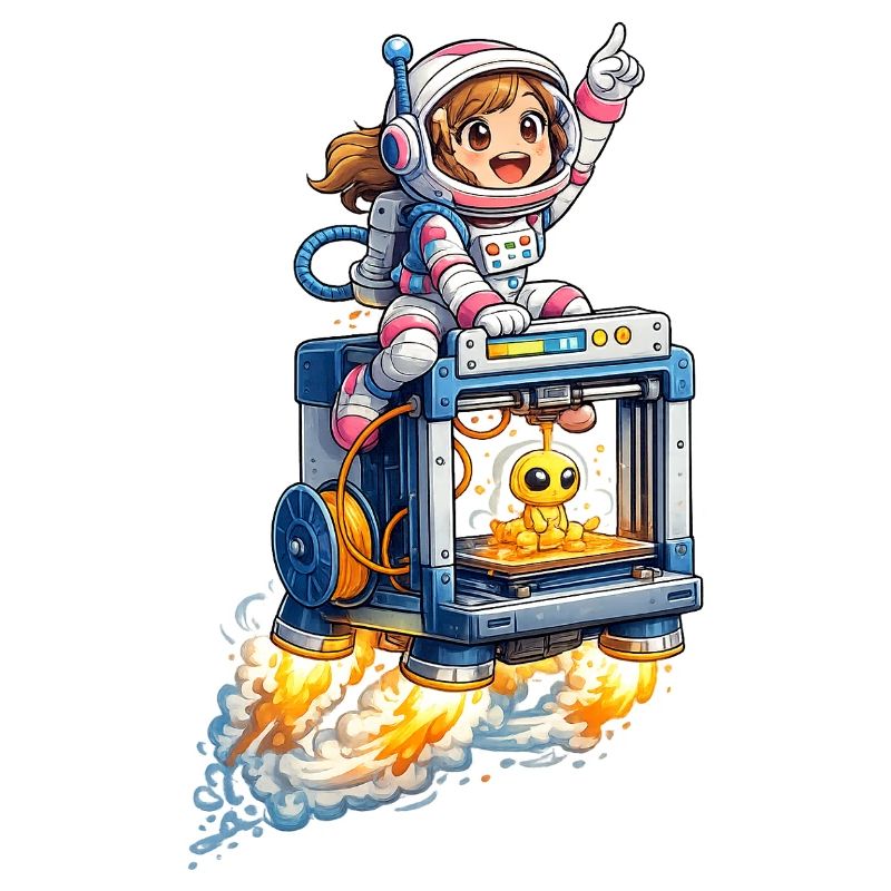 Girl Astronaut Riding 3D Printer – Cute STEM Space