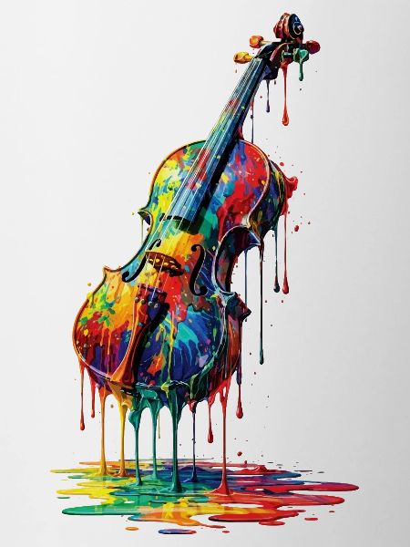 Violin with dripping paint