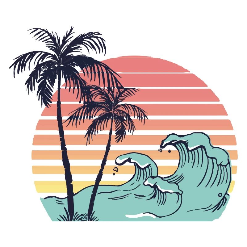 Palm trees and waves