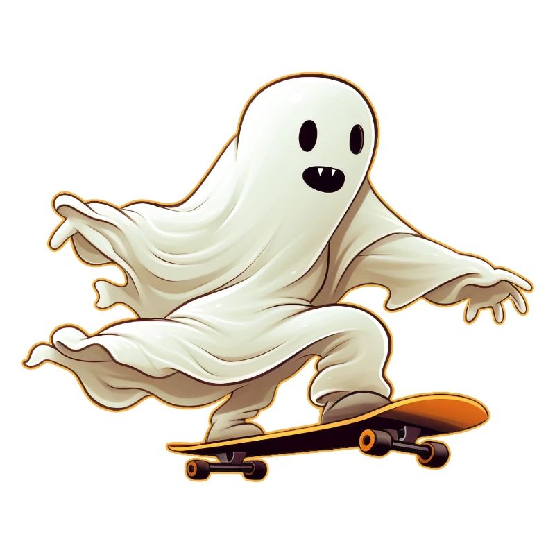 Funny Cartoon Comic style Ghost on his Skateboard