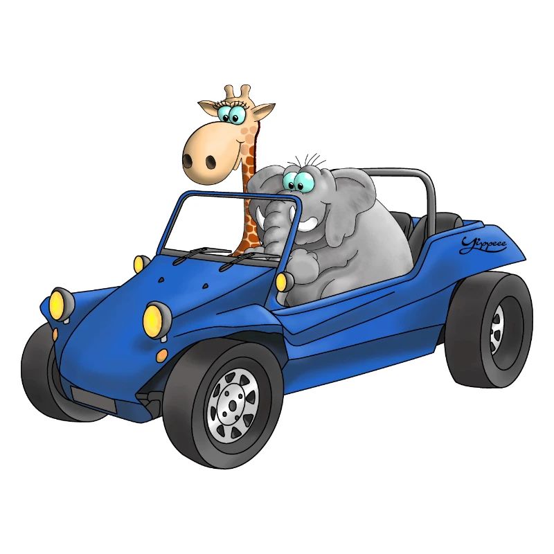 Elefant und Giraffe in Buggy