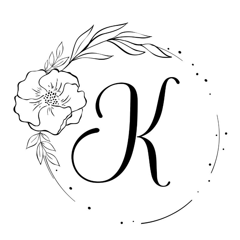 K Monogram Floral, Line Art, Personalizable