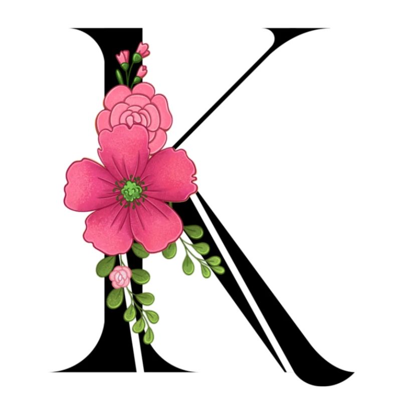 Eleganter Buchstabe 'K' mit Blumen