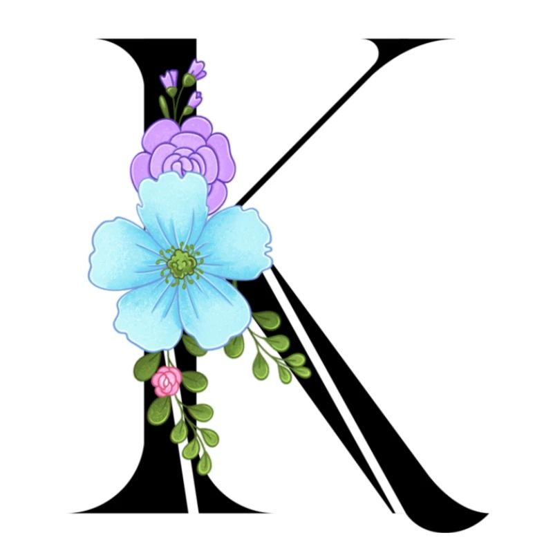Eleganter Buchstabe 'K' mit Blumen