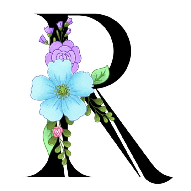 Eleganter Buchstabe 'R' mit Blumen