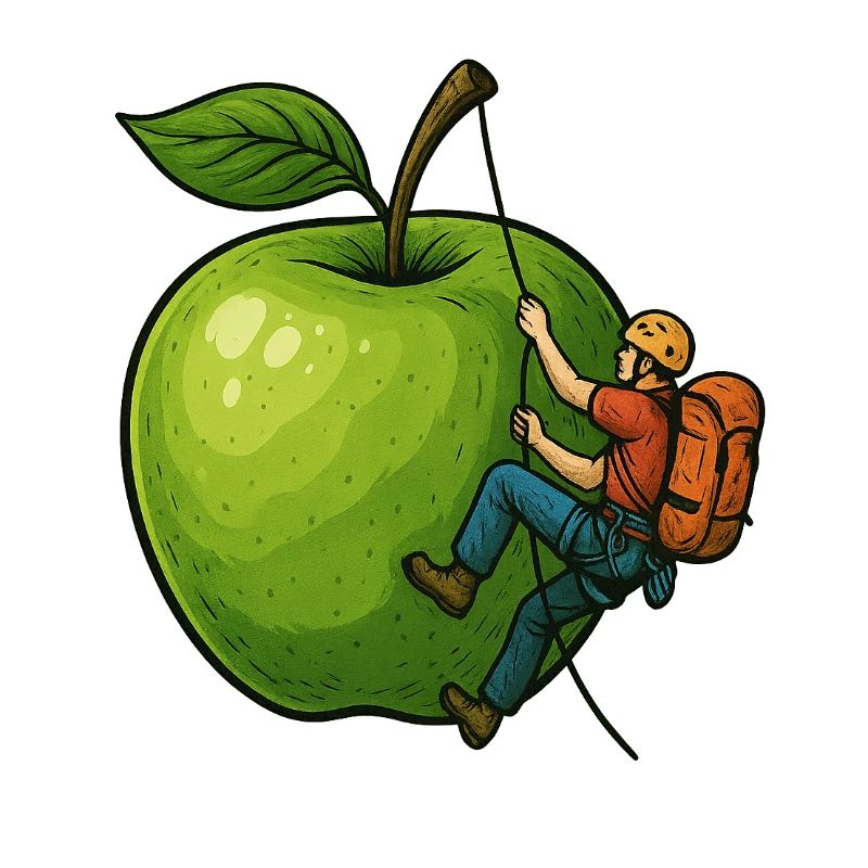 Bergsteiger und ein grüner Apfel
