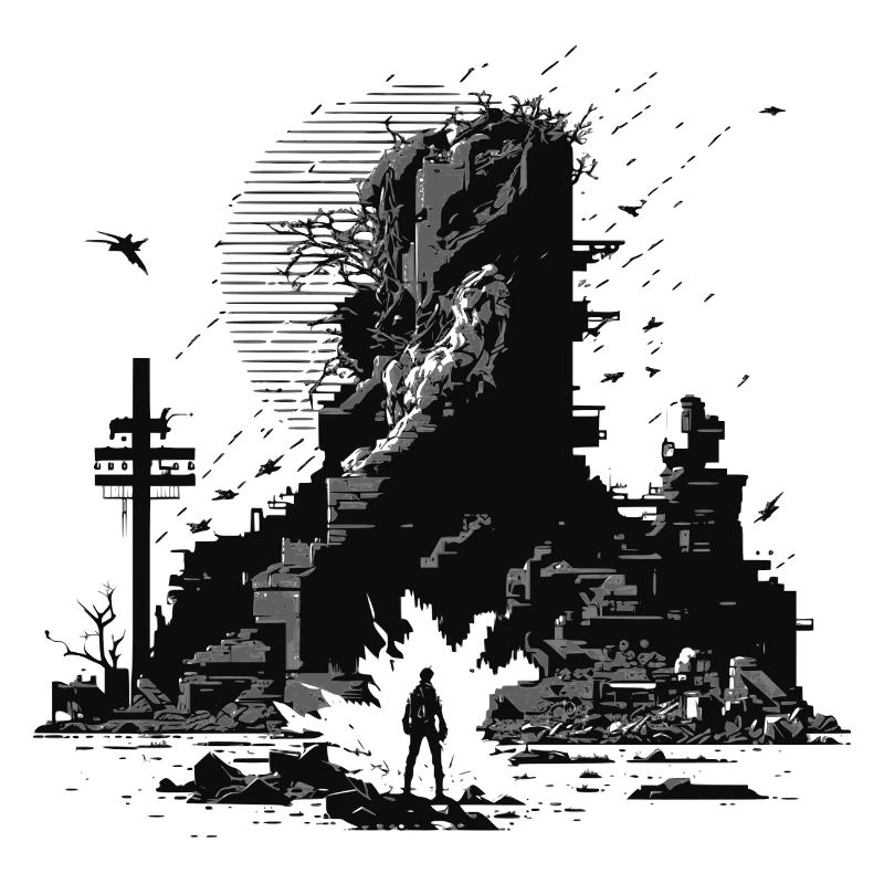 Scénario de science-fiction 8Bit dans un monde détruit