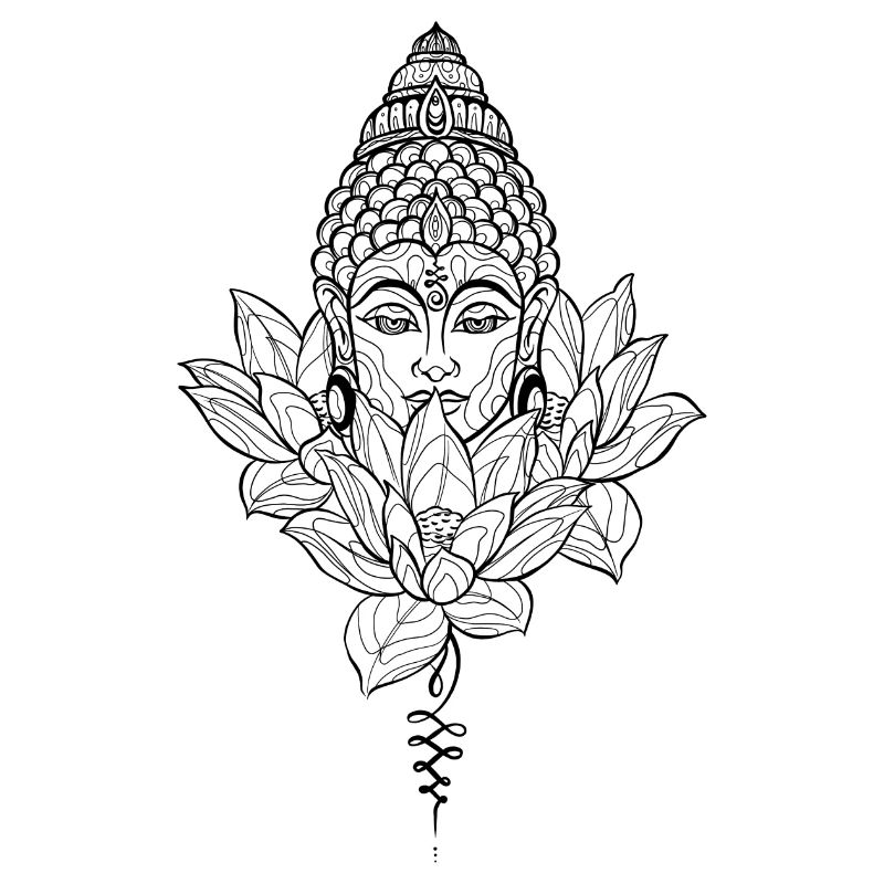 Bouddha et floral style linework
