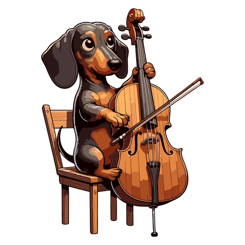 Teckel mignon jouant du violoncelle