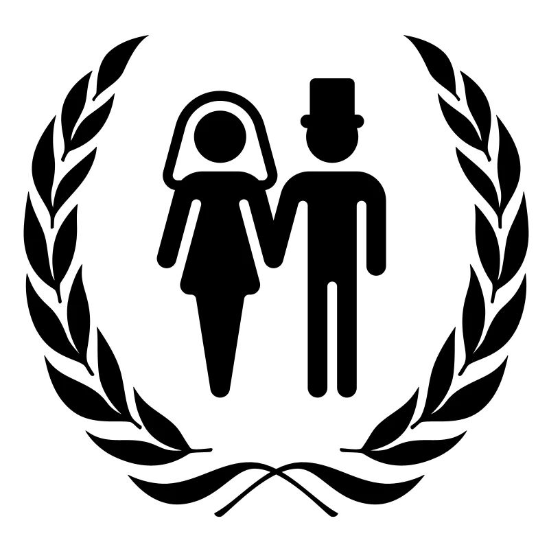 Bridal pair in laurel wreath