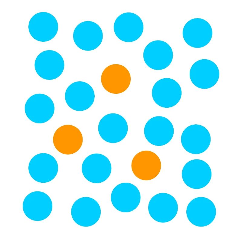 points bleus et trois points orange