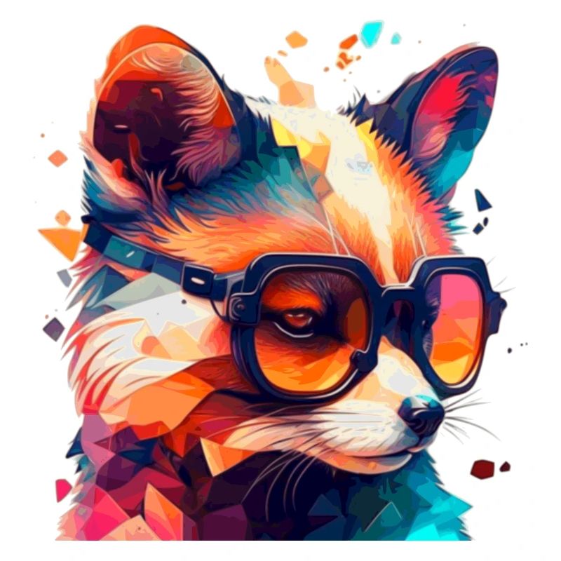 Fox in bright neon disco light as trend design