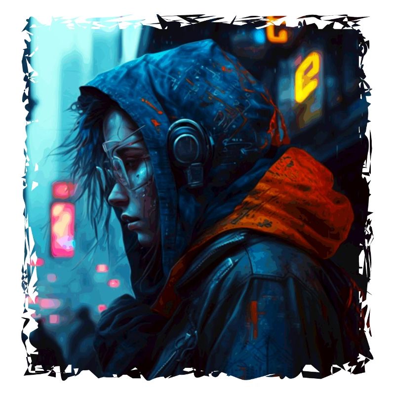 Neon cyberspace character in bright neon light