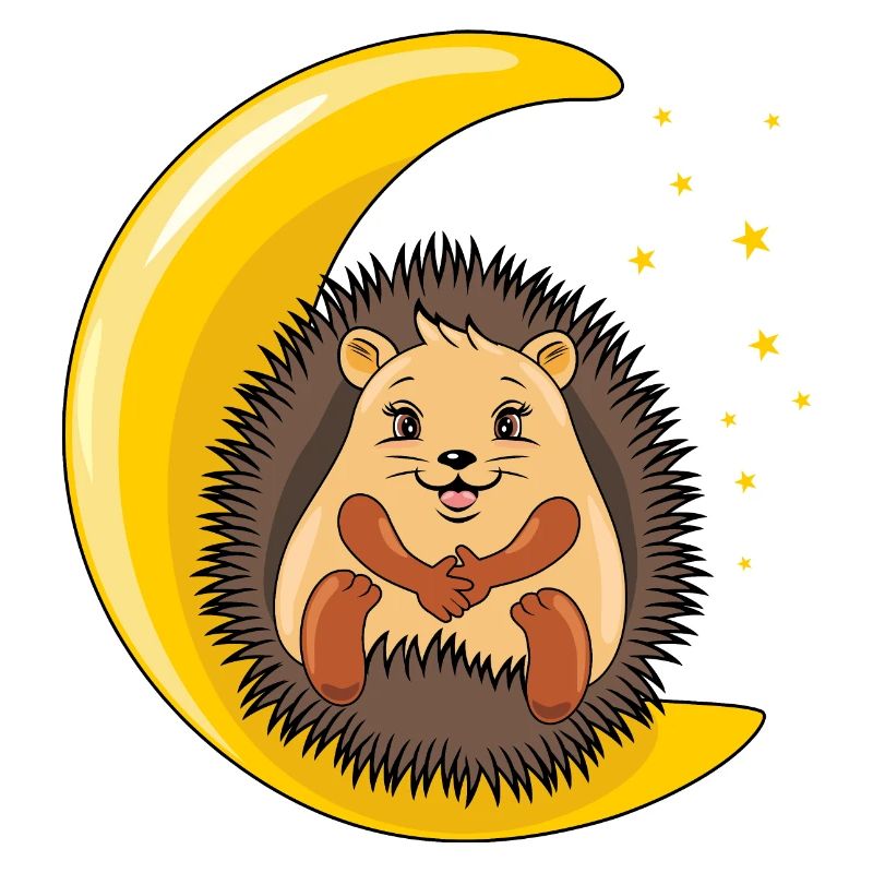 Cute hedgehog resting on the moon