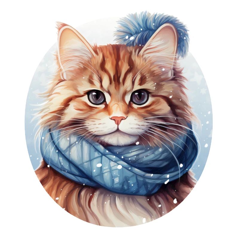 chat tigré rouge avec écharpe dans la neige