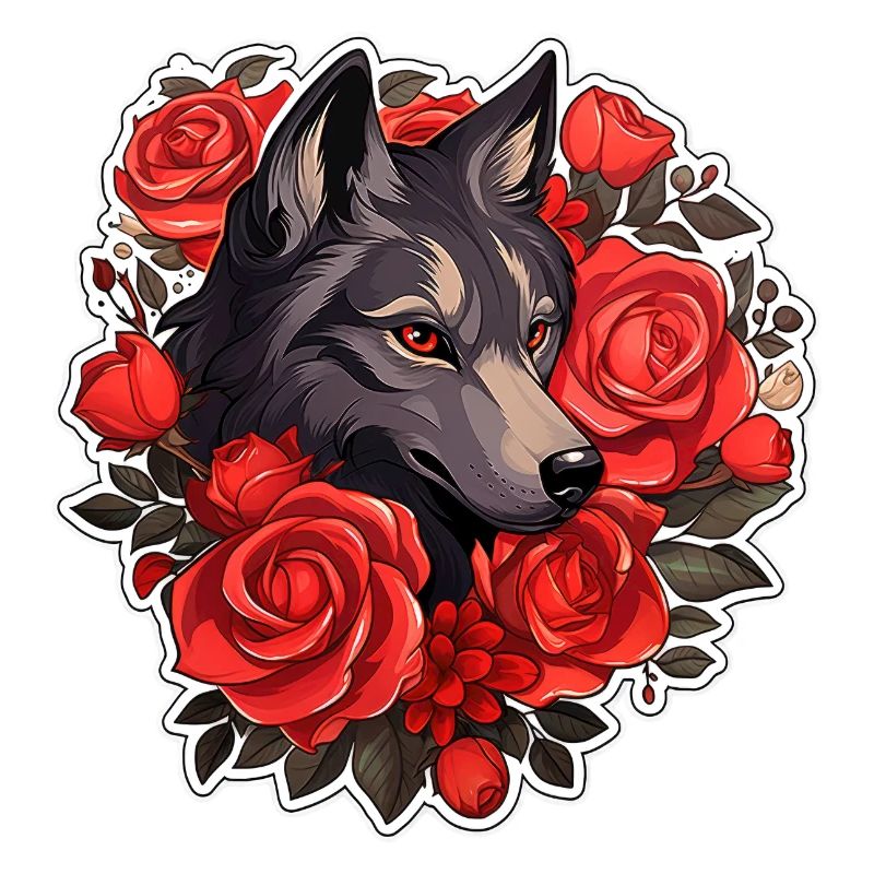 Gothic Wolf and Roses Illustration